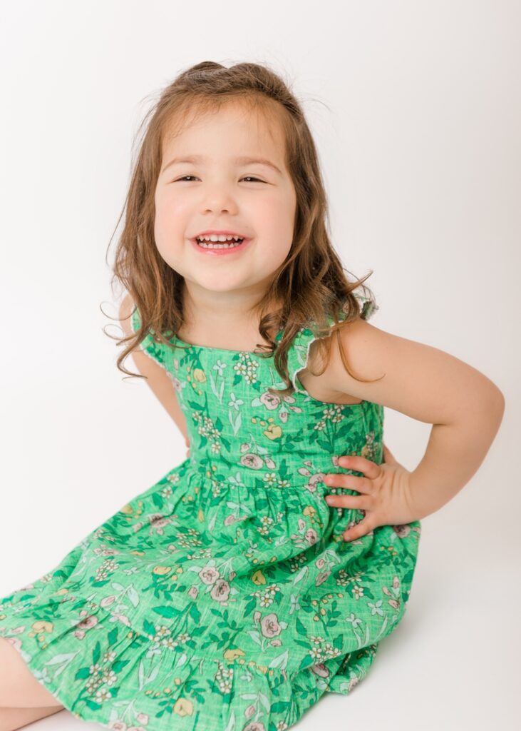 Studio Session of little girl in green dress