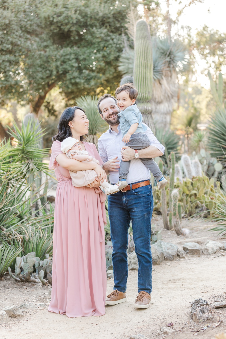 Family photo with newborn in Arizona Cactus Garden