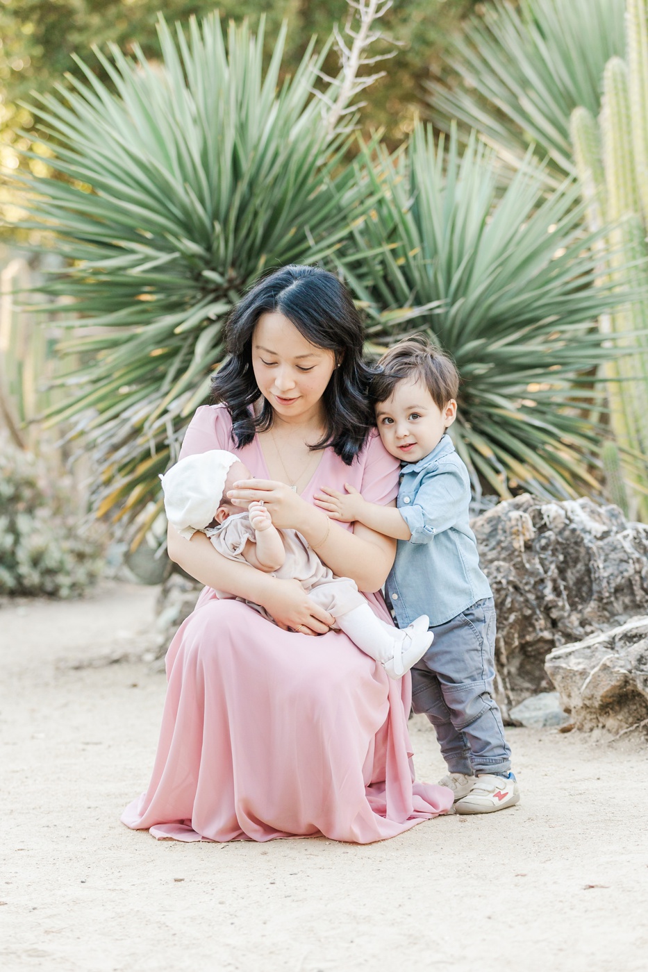 Family photo with newborn in Arizona Cactus Garden